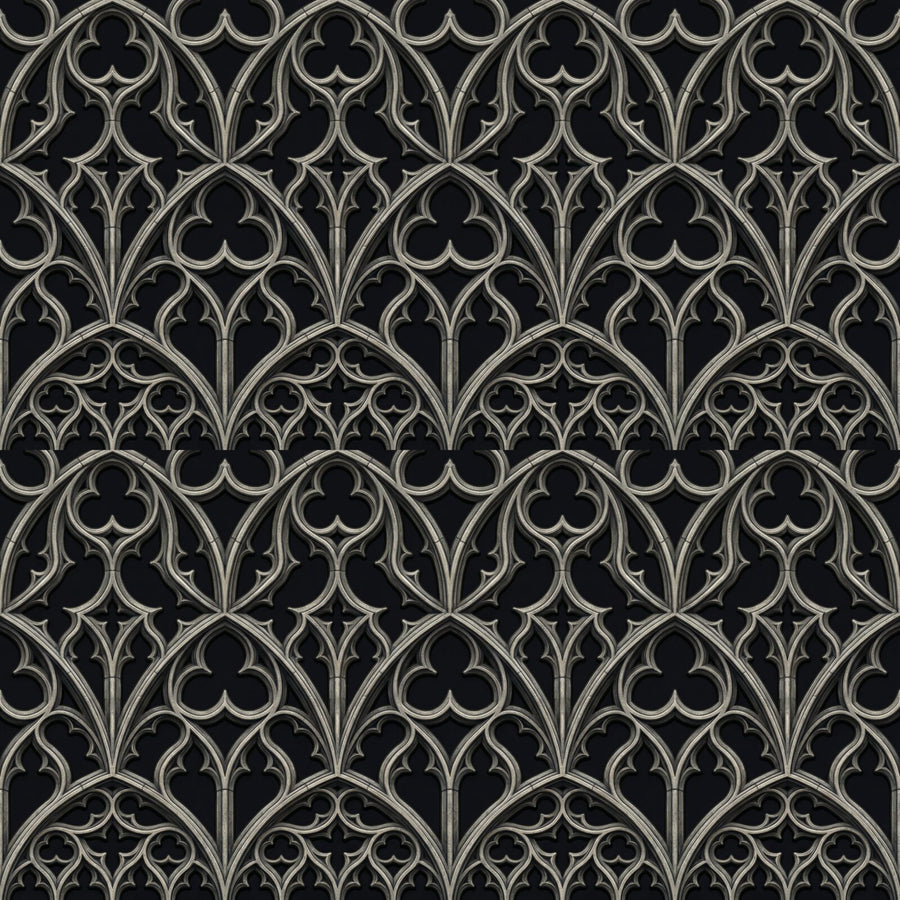 Immerse yourself in solemn Gothic geometry. Dark greys evoke ancient stone tracery at dusk. Made to order.
