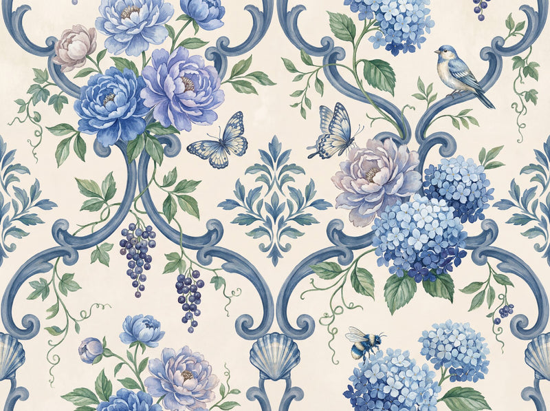 Grandmillennial Garden Damask — Scenic Mural Wallpaper