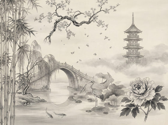 Grisaille Chinoiserie — Mural Wallpaper