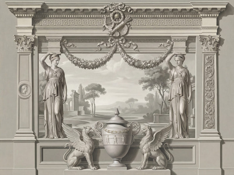 Grisaille Panels — Scenic Mural Wallpaper