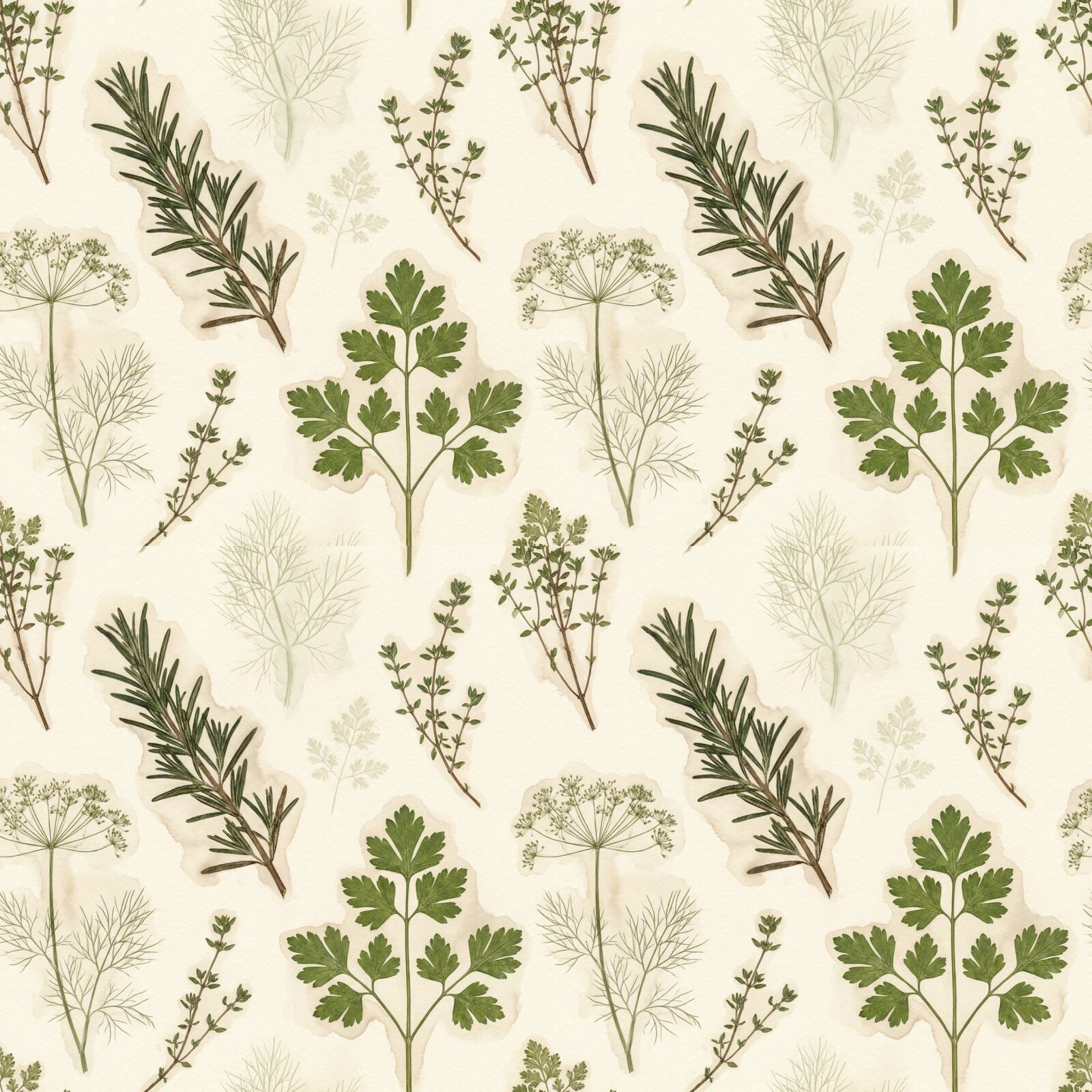 Ghostly botanical prints on a warm paper background, featuring a gentle palette of greens and browns. Made to order.