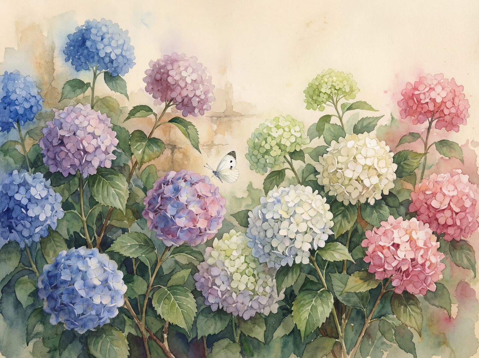 Immerse yourself in the soft, atmospheric beauty of Hydrangea Mist, a mural wallpaper in blues, pinks, and mauves. Made to order.