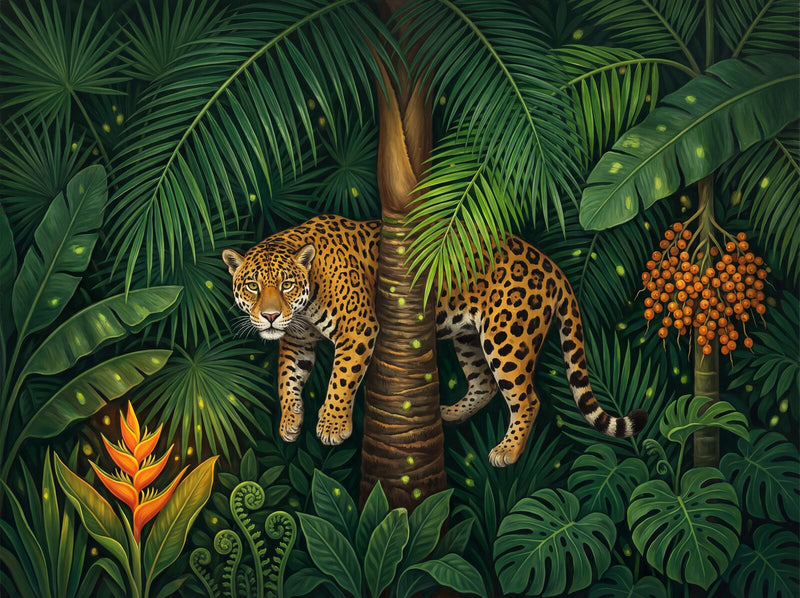 Jaguar in Palms — Mural Wallpaper