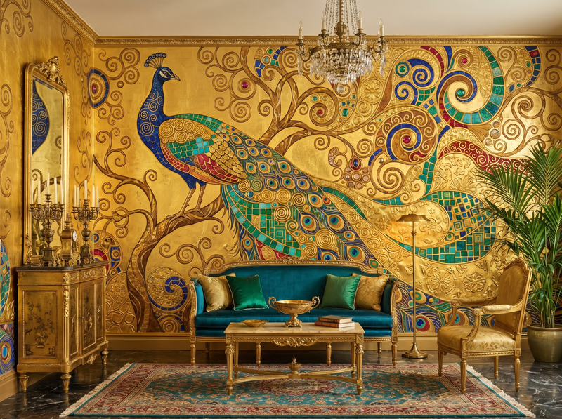 Klimt Peacock — Mural Wallpaper