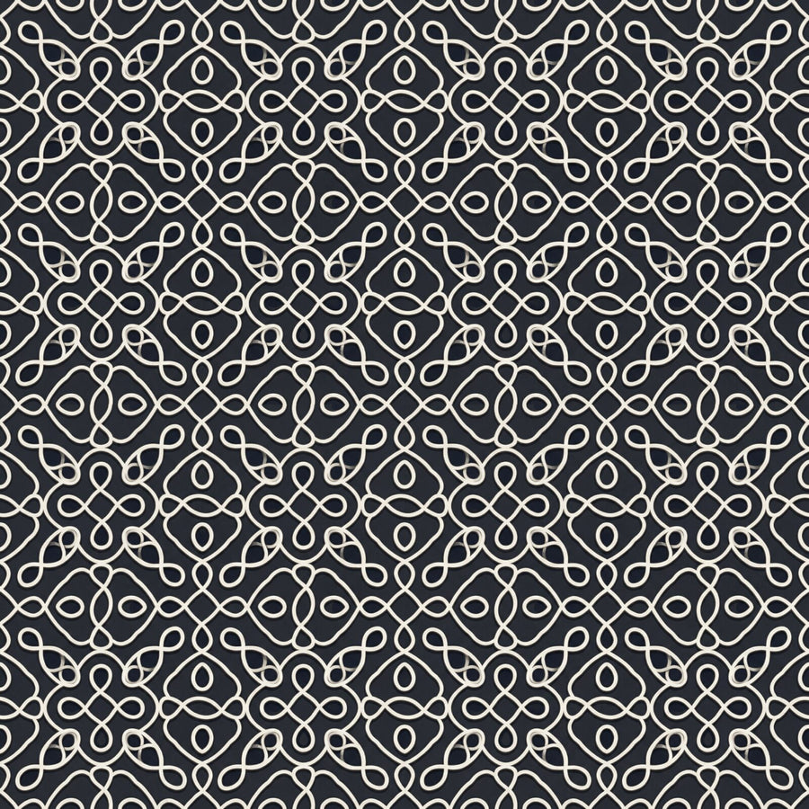 A mathematically sublime kolam pattern mural in dark slate, rice flour white, and warm stone grey. Made to order.