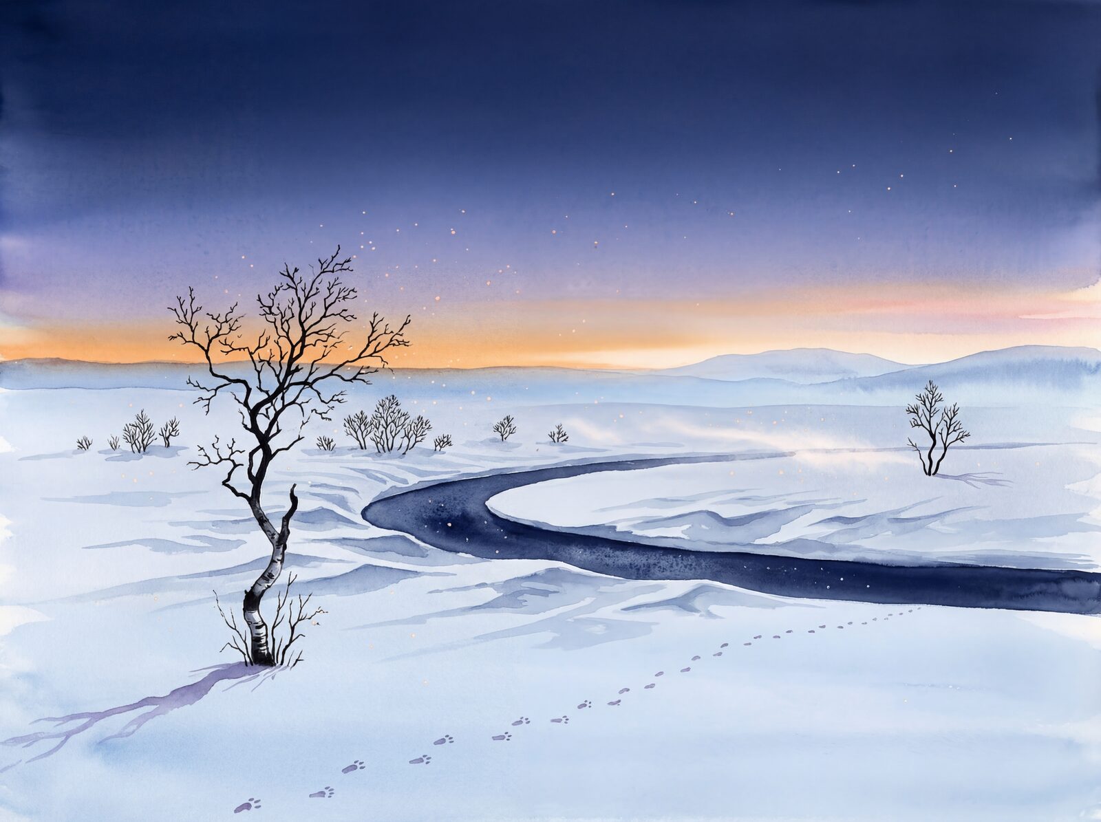 Pristine polar landscape with Polar Twilight, Blue Hour, and Snow Blue hues. Made to order.