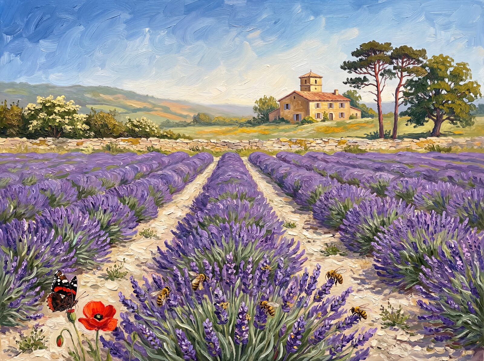 Immersive lavender landscape with Lavender Bloom, Silver Foliage, and Chalk Earth tones. Made to order.