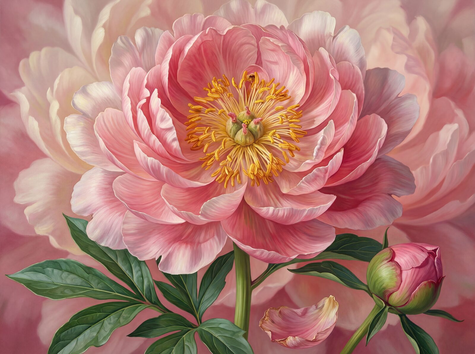 Step inside a monumental peony bloom. A symphony of blush, rose, and deep greens. Made to order.