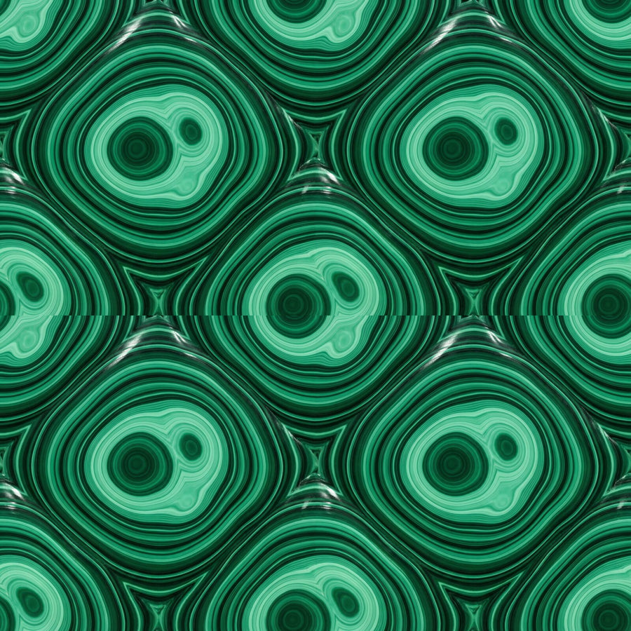Geological luxury wallpaper with Deep Malachite, Bright Malachite, and Gold Inlay. Made to order.