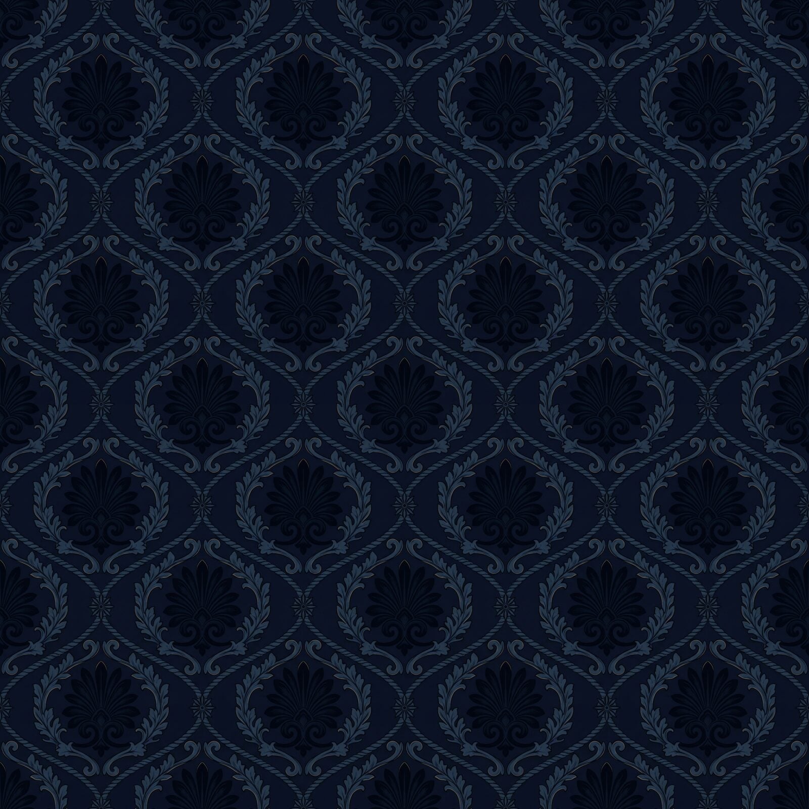 Immerse yourself in the profound depths of Midnight Blue Damask, a luxurious pattern in a rich navy palette. Made to order.