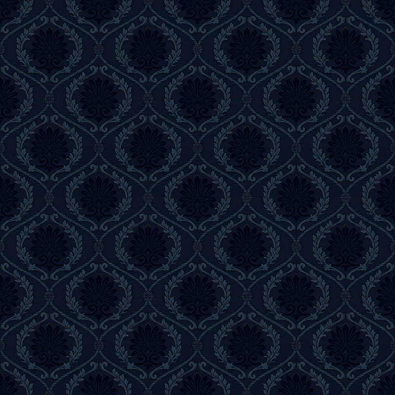 Midnight Blue Damask — Mural Wallpaper