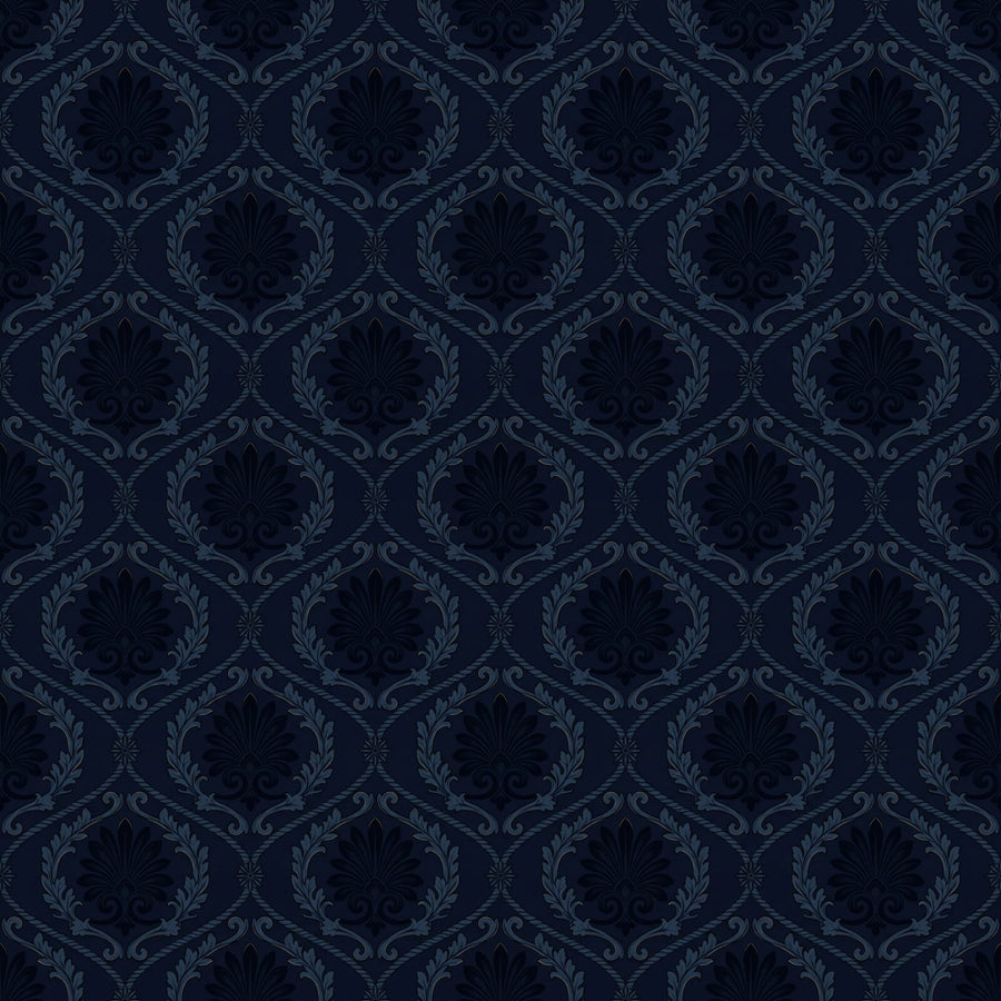 Immerse yourself in the profound depths of Midnight Blue Damask, a luxurious pattern in a rich navy palette. Made to order.