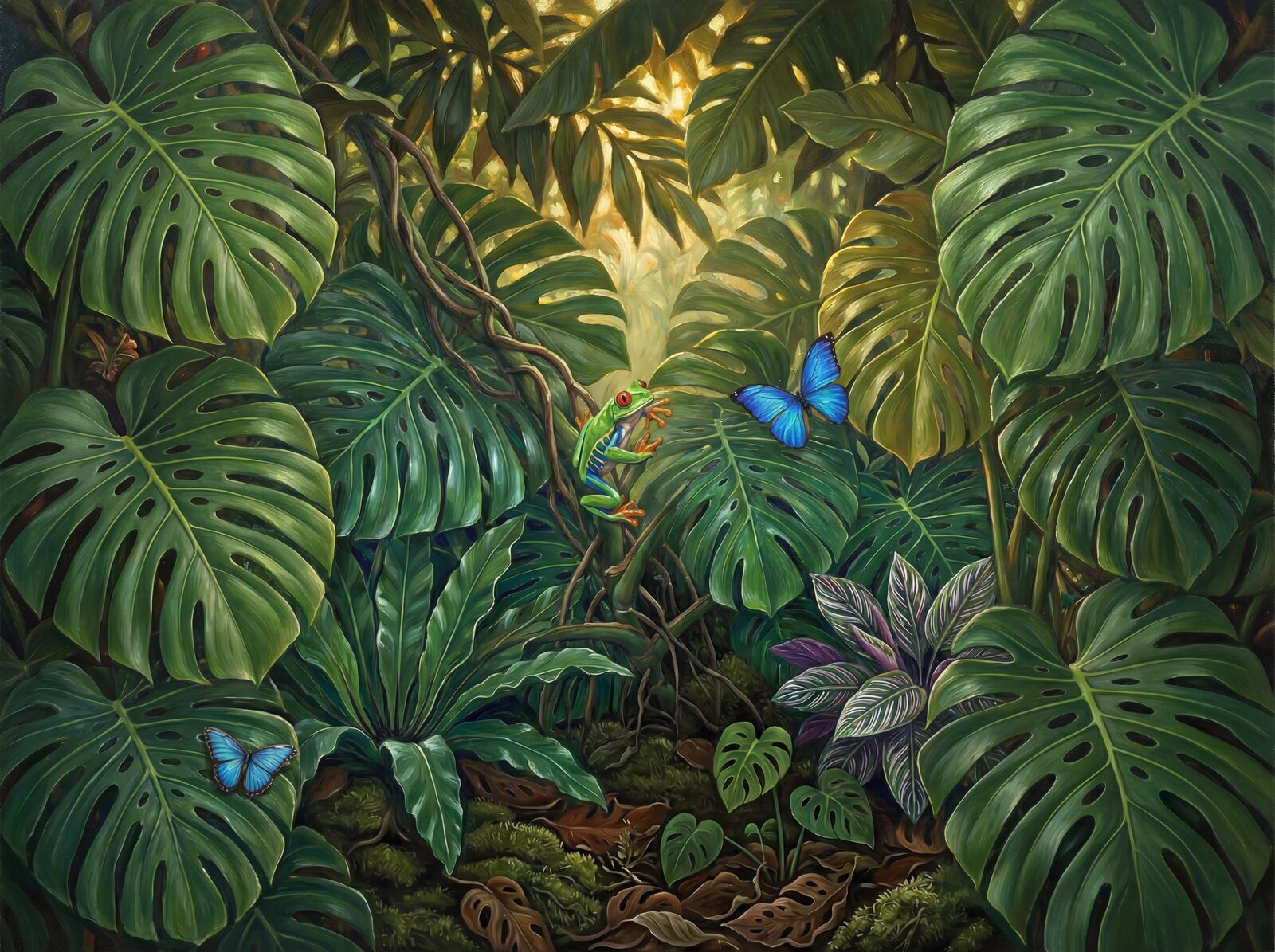 Immersive green wallpaper with Deep Monstera, Classic Green, and Fresh Leaf hues. Made to order.