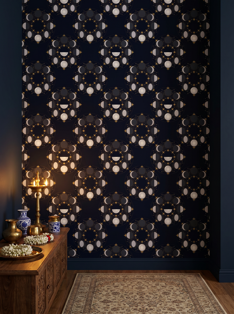 Moon Phase Mandala — Mural Wallpaper