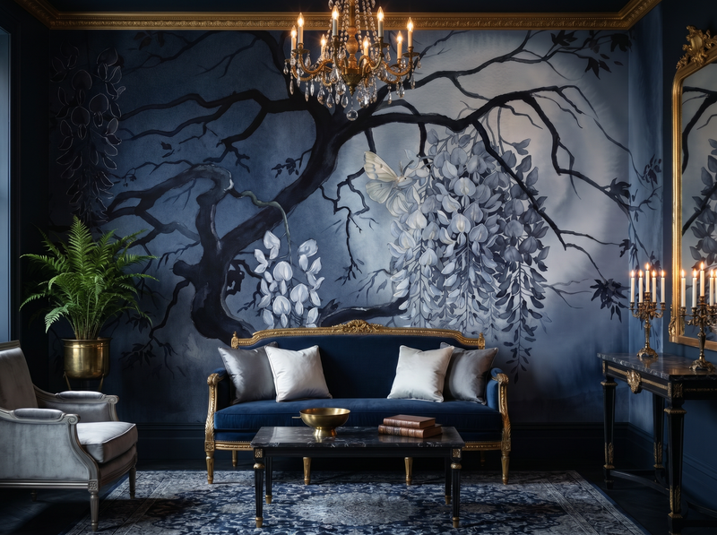Moonlit Wisteria — Mural Wallpaper