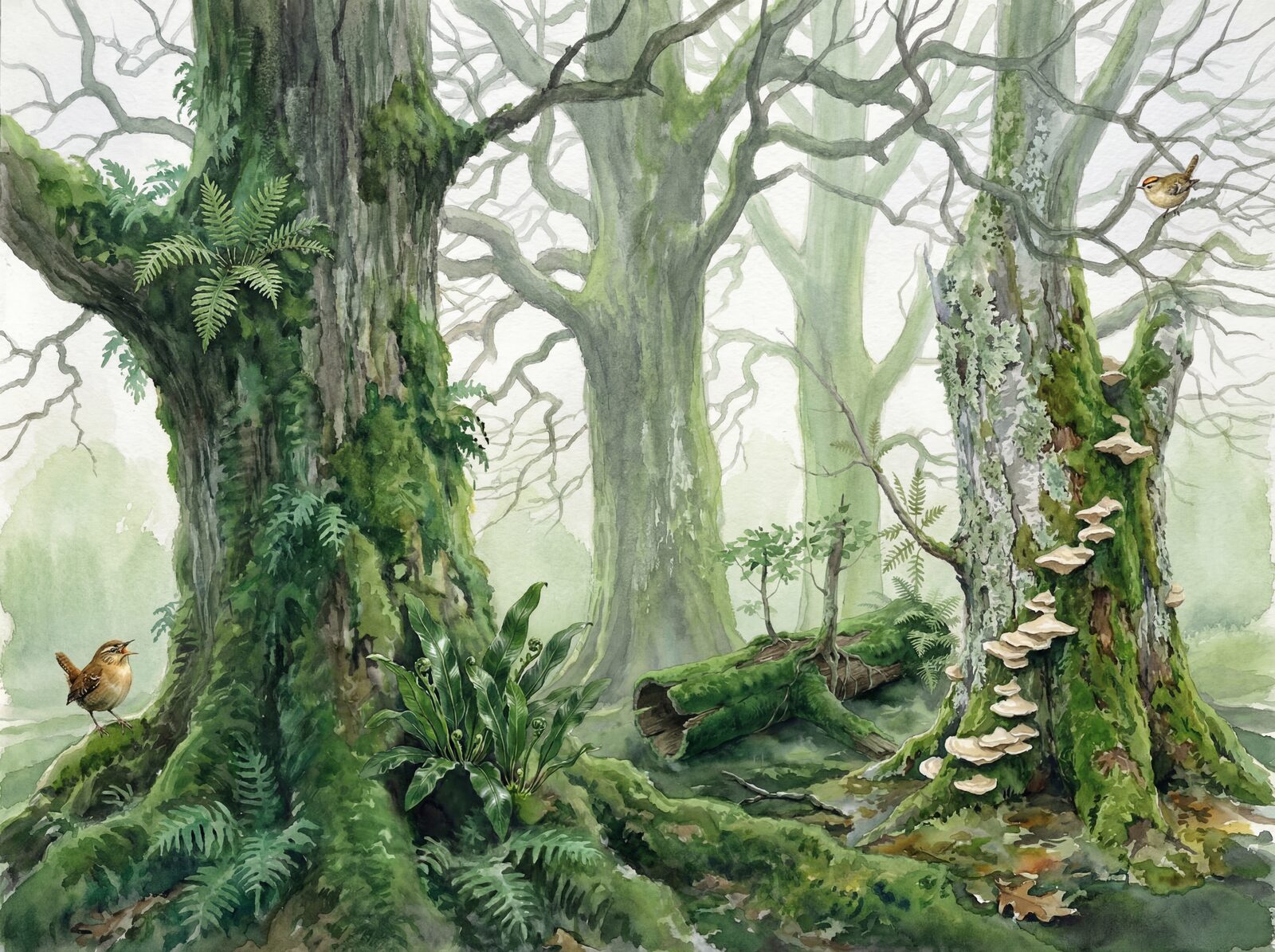 Immersive woodland scene with emerald, sage, and lime greens. Made to order.