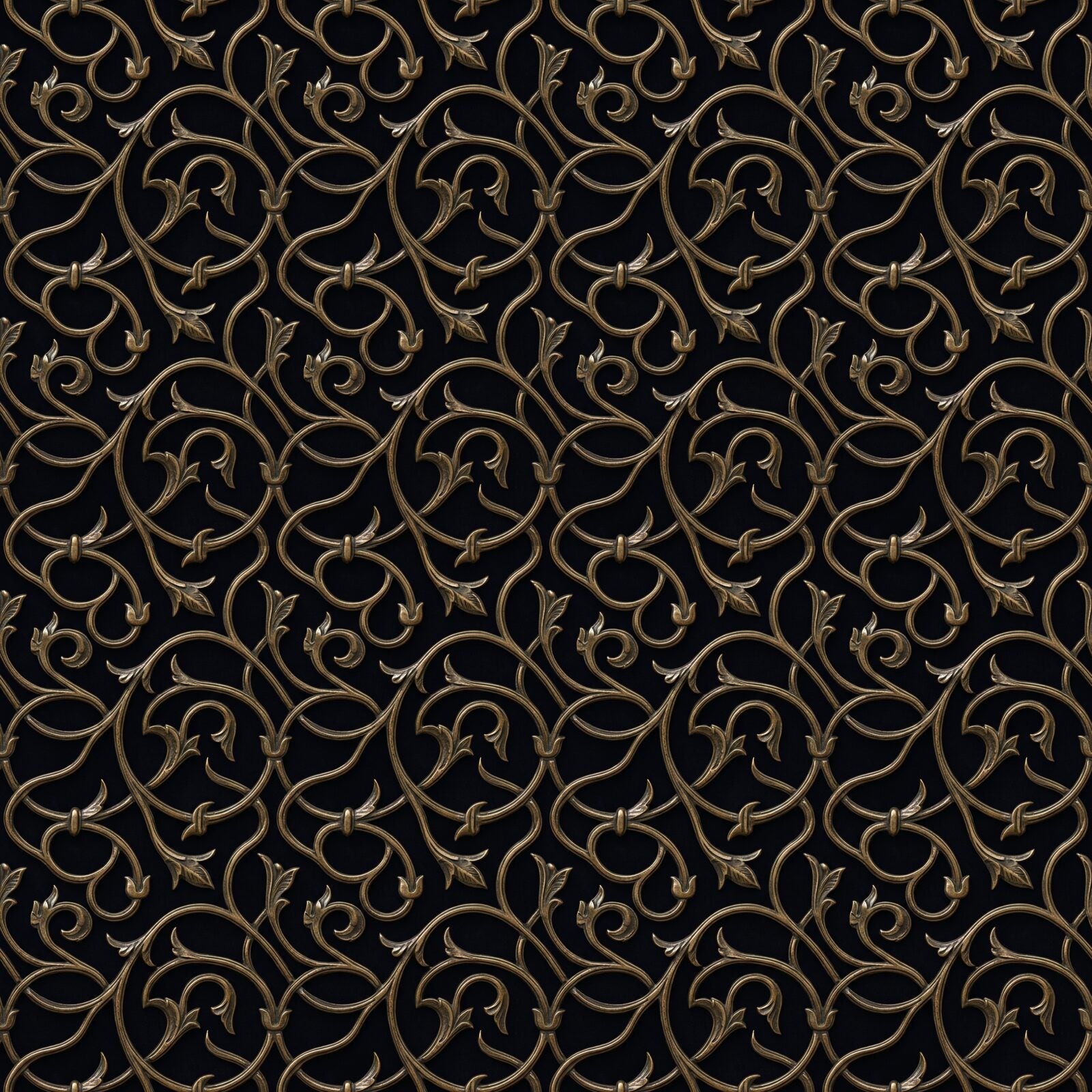 Experience the hypnotic flow of Noir Arabesque, a dark, metallic pattern mural wallpaper in deep warm black and silver tones. Made to order.