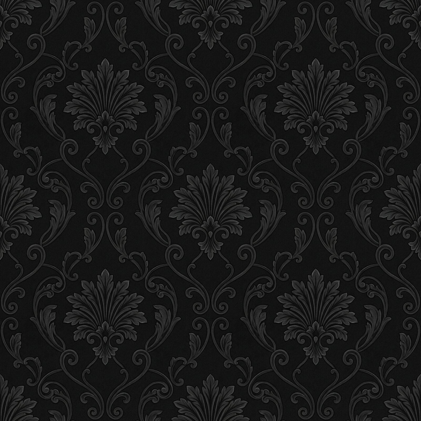Experience the subtle elegance of Noir Damask Classic, a tone-on-tone pattern in jet, soot, and ash. Made to order.