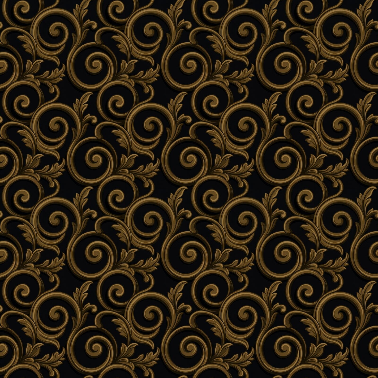 A continuous scroll of dark tarnished bronze and matte lacquer on a deep warm black ground. Made to order.