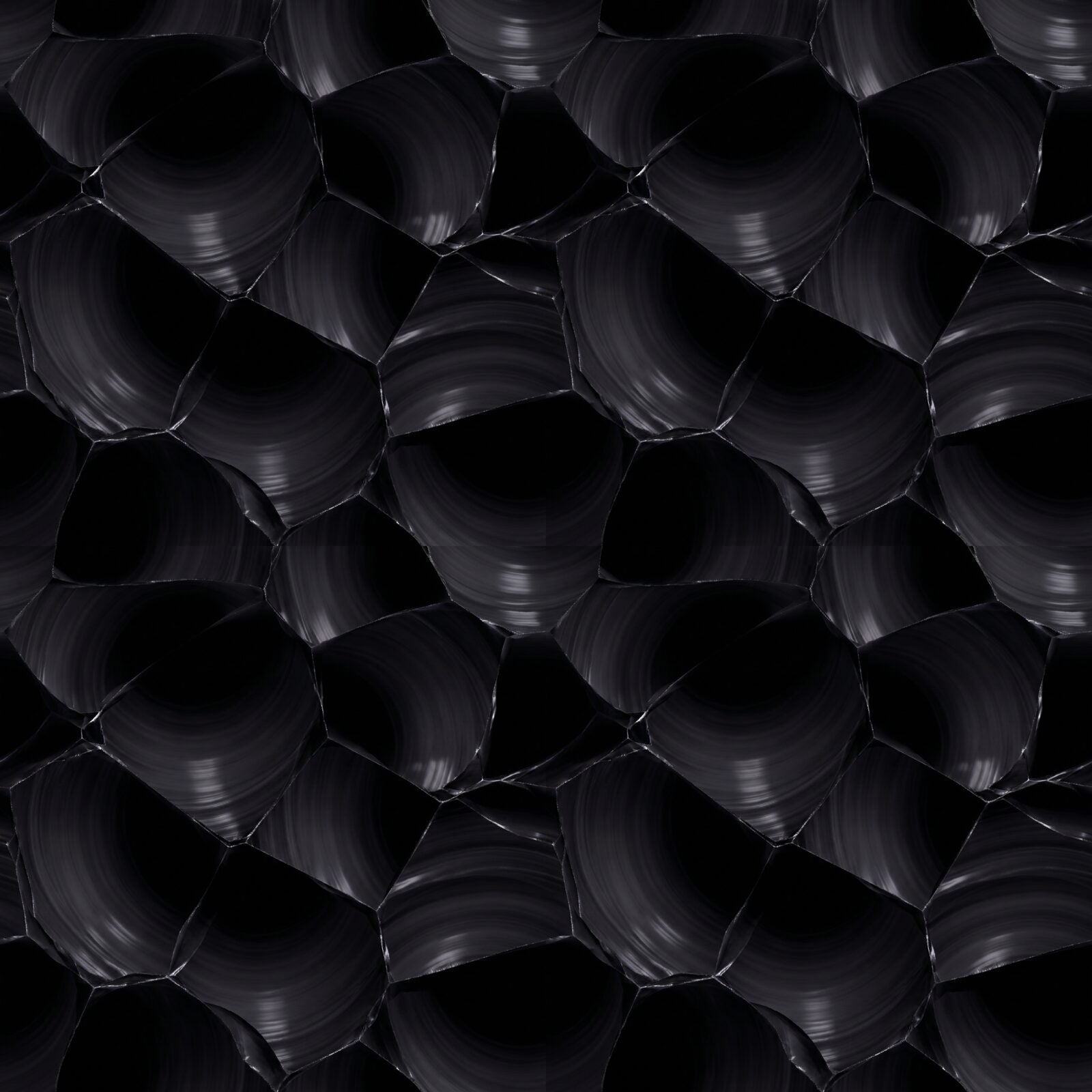 Experience the hypnotic depth of Obsidian, a Heritage Patterns mural in near-absolute black with subtle purple-grey reflections. Made to order.
