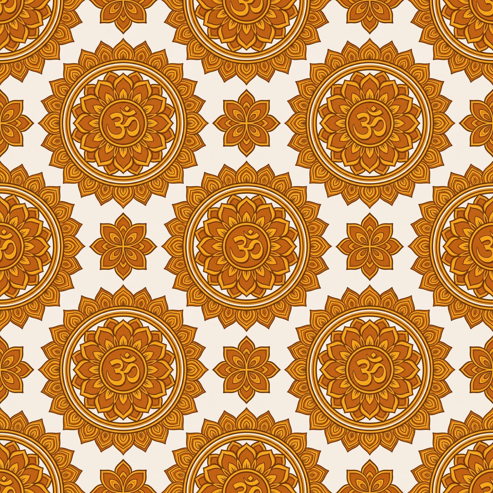 Experience the sacred resonance of our Om Mandala mural wallpaper, featuring saffron, gold and deep burgundy. Made to order.