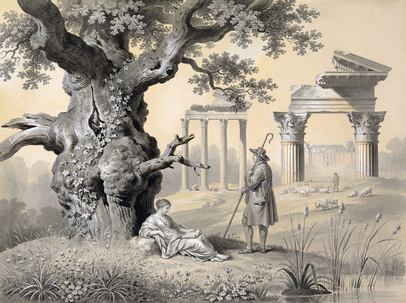 Arcadian Grisaille — Scenic Mural Wallpaper