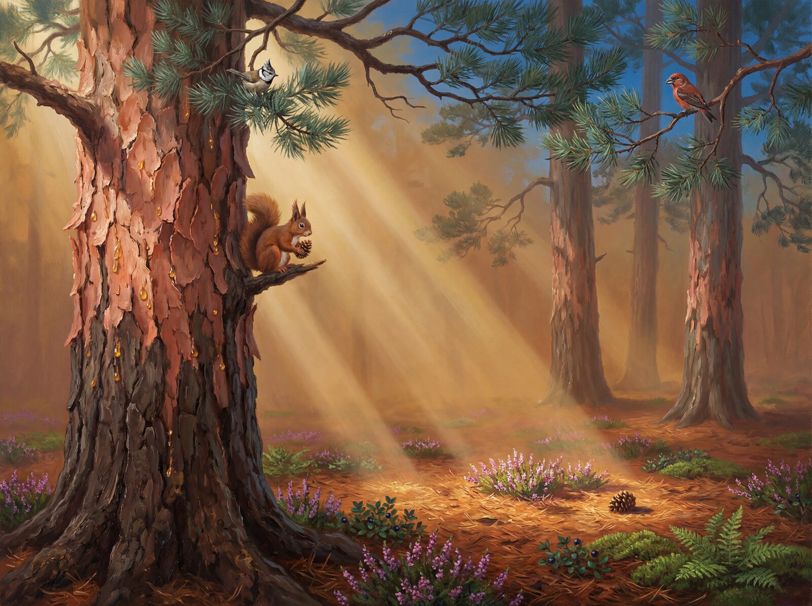 Scenic mural wallpaper with warm palette. Made to order.