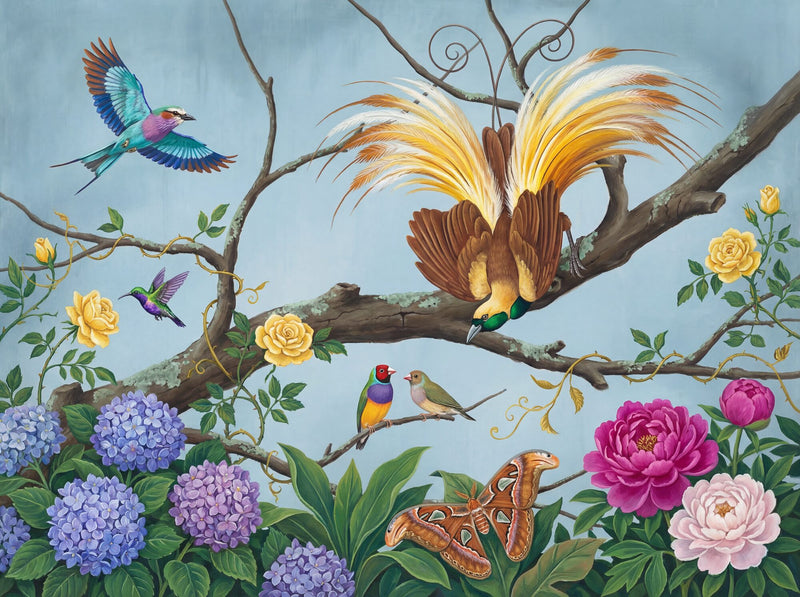 Powder Blue Aviary Chinoiserie — Scenic Mural Wallpaper