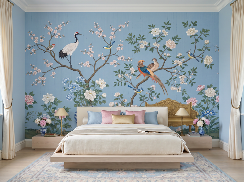 Powder Blue Chinoiserie — Mural Wallpaper