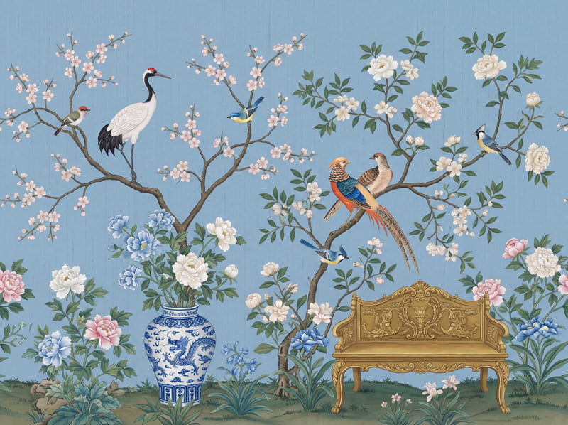 Powder Blue Chinoiserie — Mural Wallpaper