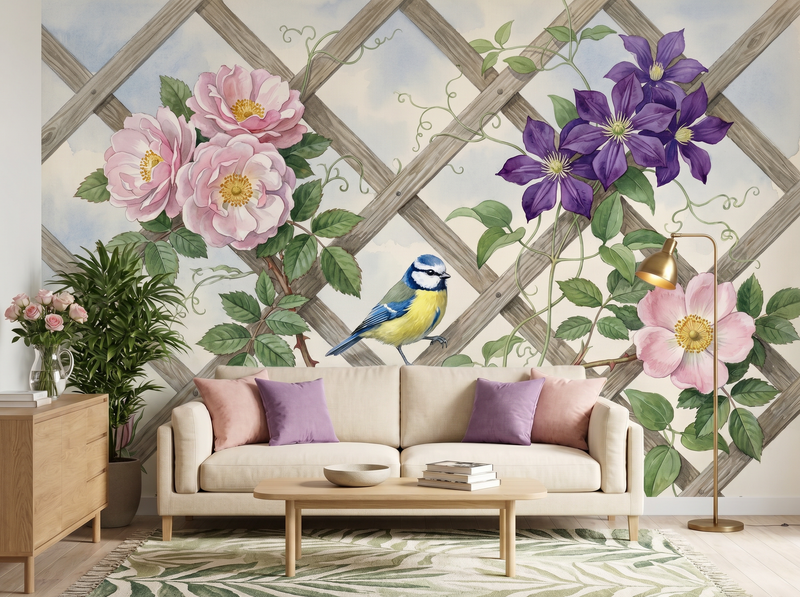 Rose and Clematis Duo — Mural Wallpaper