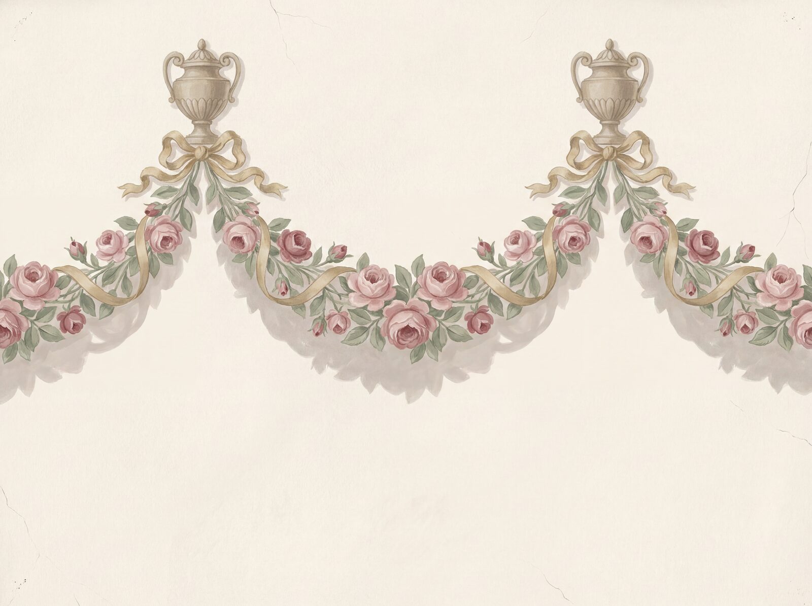 Experience Georgian elegance with Rose Garland mural wallpaper. Soft pinks, sage greens, and warm white. Made to order.