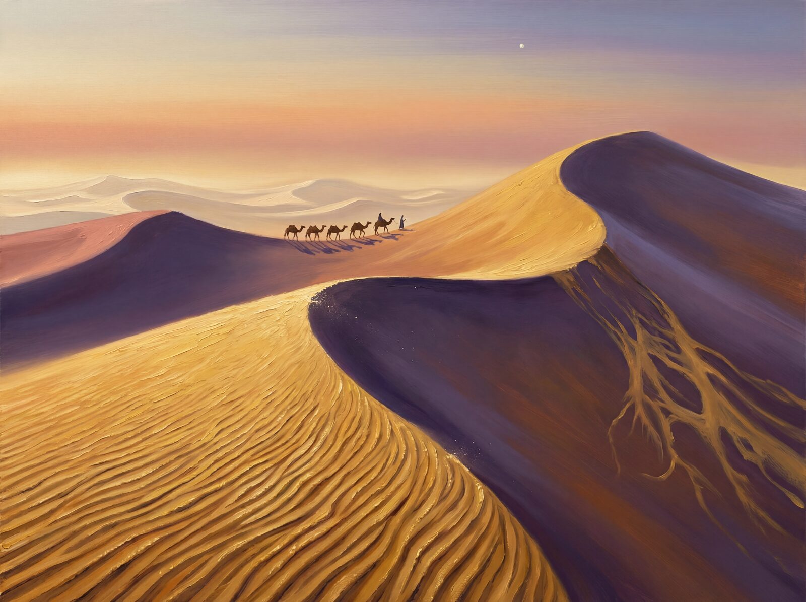 Sahara Dunes mural wallpaper in Saffron Gold, Deep Amber, and Dune Shadow. Made to order.