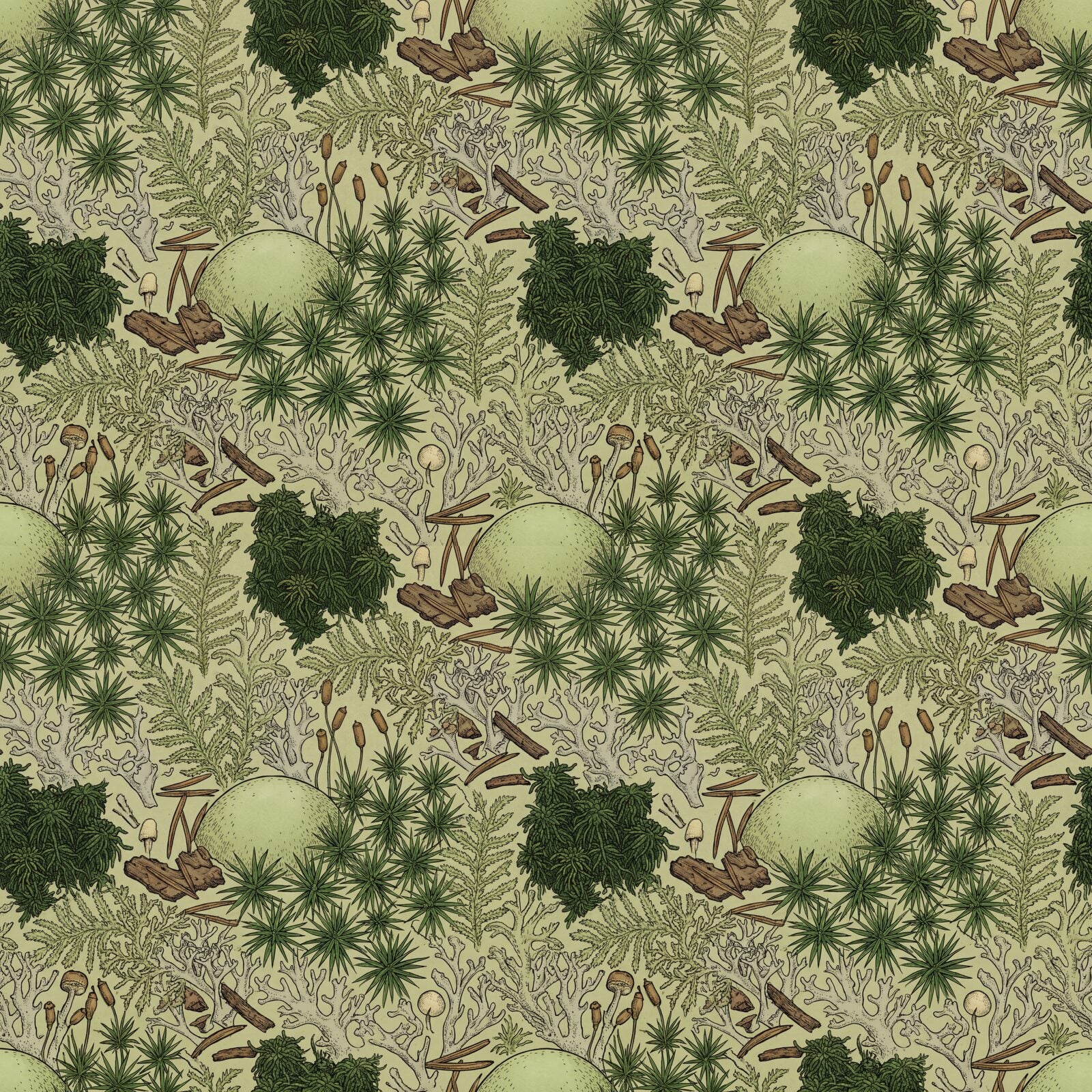 Immerse yourself in the verdant world of the forest floor. A rich palette of greens & earthen tones brings this intricate mossscape to life. Made to order.