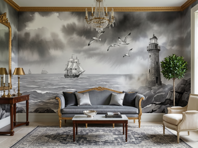 Seascape Grisaille — Mural Wallpaper