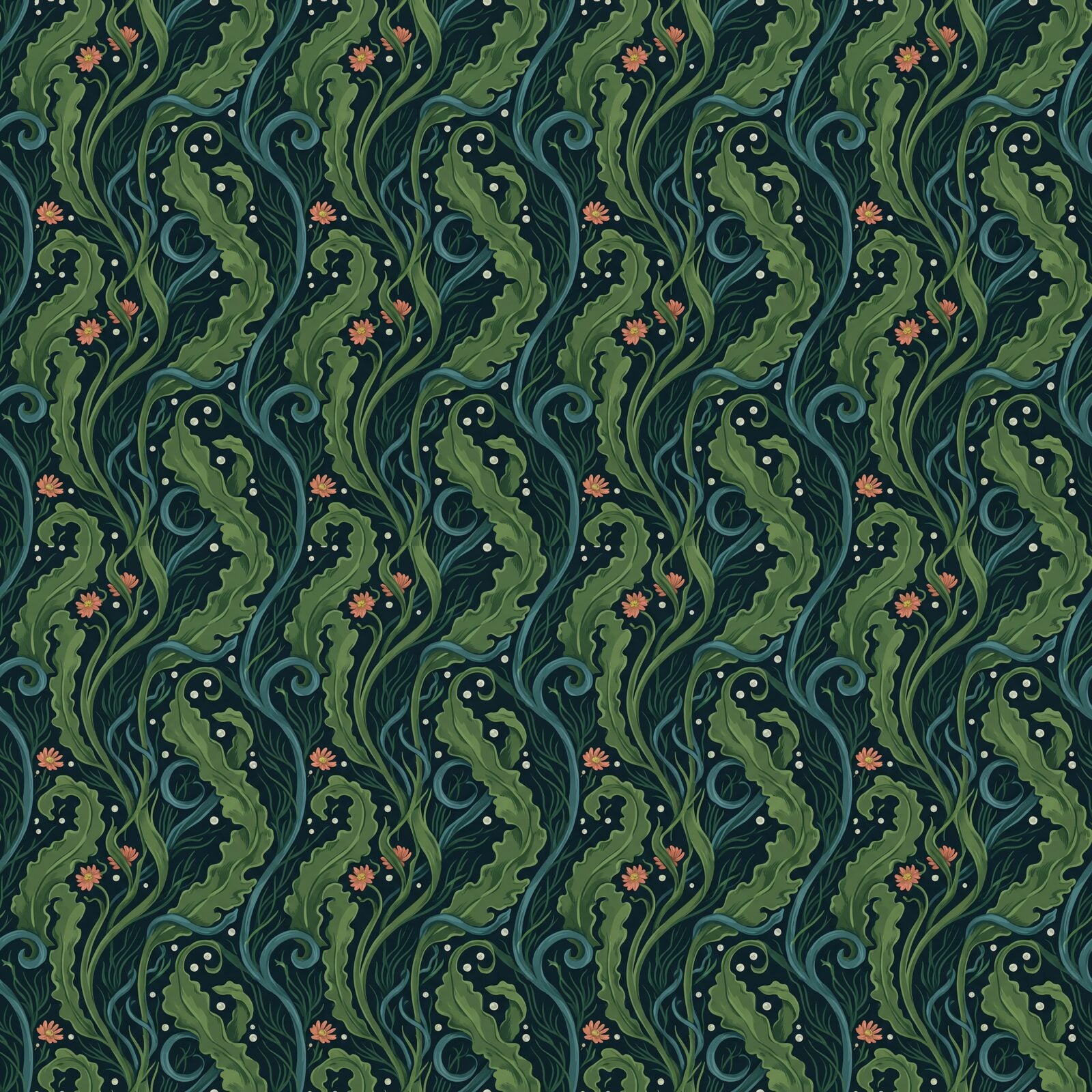 Immerse yourself in the hypnotic calm of 'Seaweed Flow'. Deep oceanic blues, greens, and golds. Made to order.