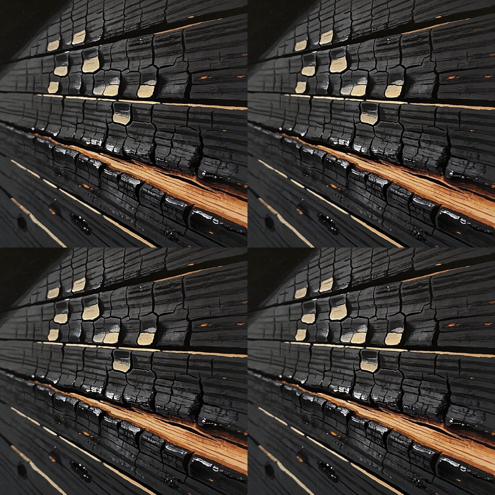 Experience the profound calm of yakisugi with this charred wood effect mural. Deep carbon blacks and rich textures. Made to order.