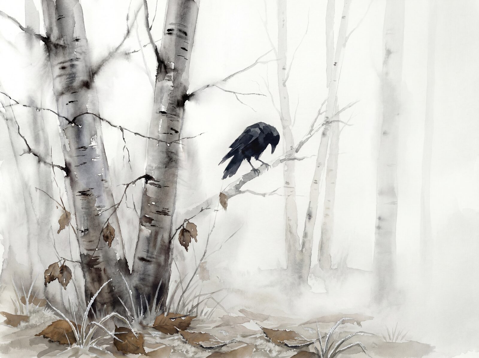 Ethereal birch forest in foggy white palette. Made to order.