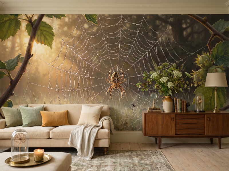 Spider Web Morning — Mural Wallpaper