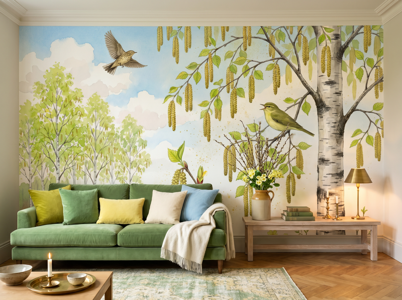 Spring Birch Catkins — Mural Wallpaper