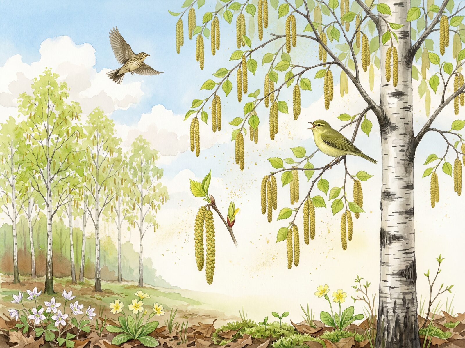 Scenic mural with Catkin Yellow-Green, Pollen Gold, and New Leaf Lime. Made to order.