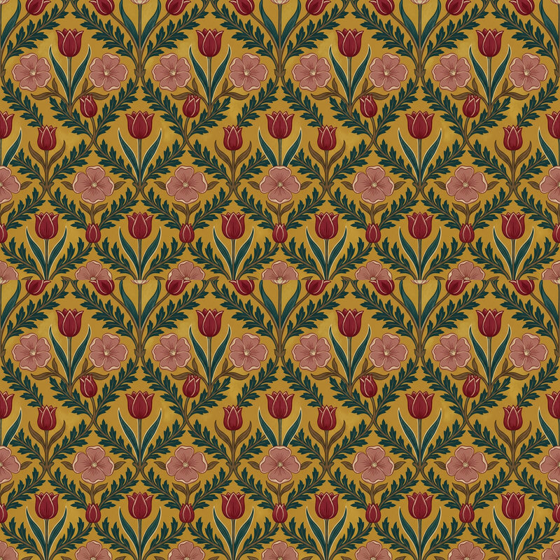 Tulip & Rose Mustard — Mural Wallpaper