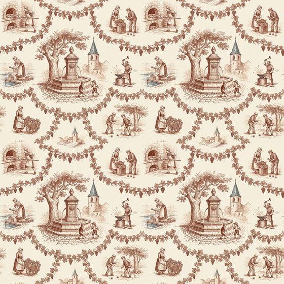 Village Life Toile — Mural Wallpaper