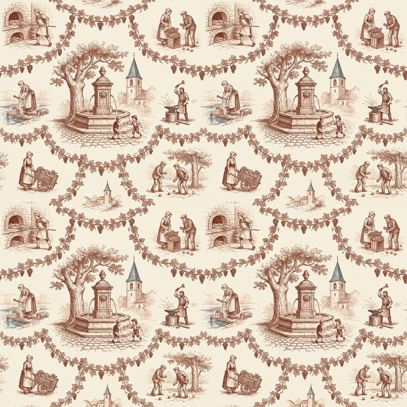 Village Life Toile — Mural Wallpaper