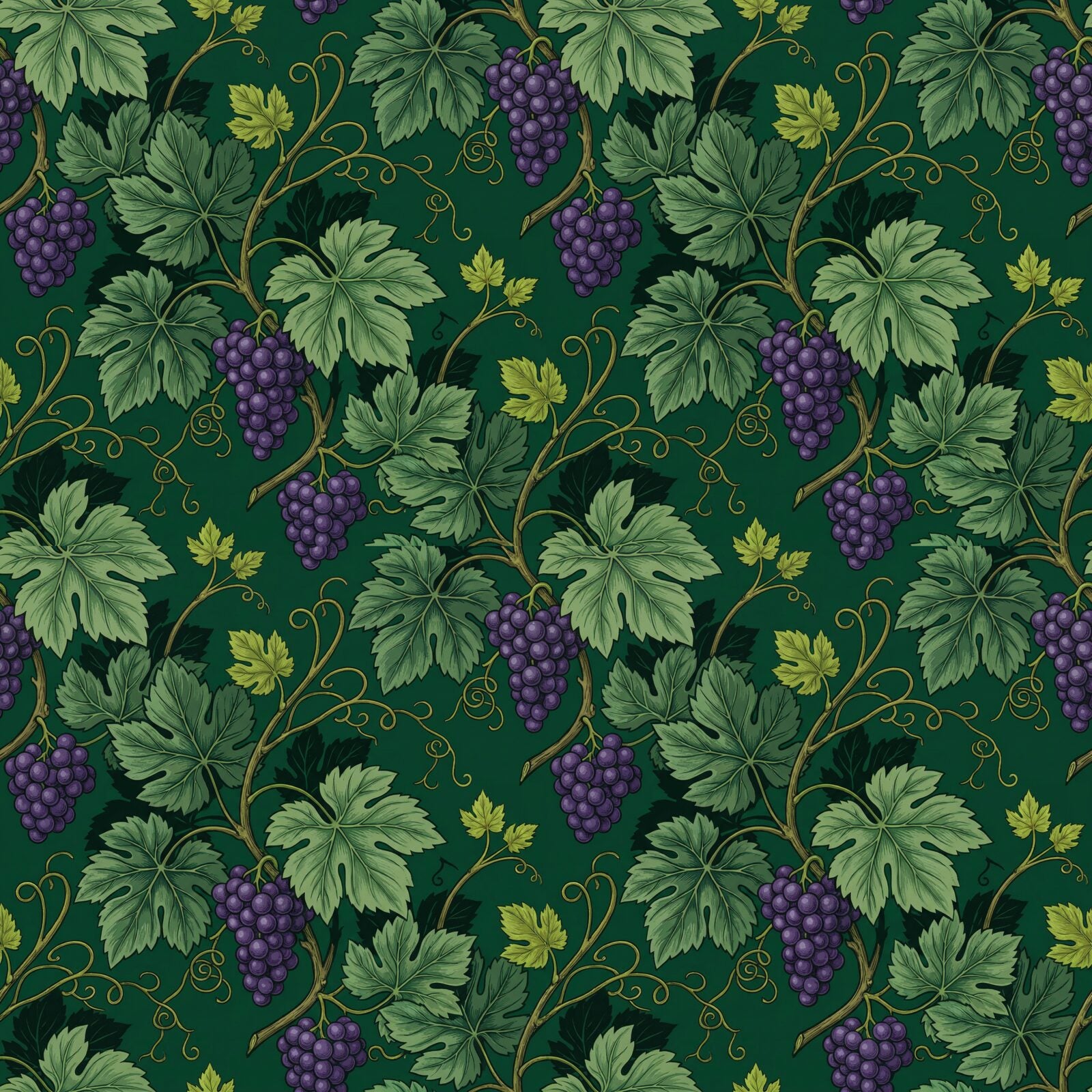Immerse yourself in our Vine Emerald mural, a rich tapestry of deep greens and amethyst grapes. Made to order.