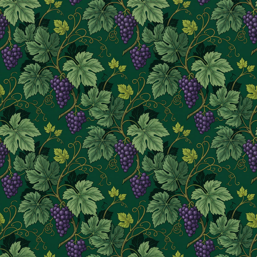 Immerse yourself in our Vine Emerald mural, a rich tapestry of deep greens and amethyst grapes. Made to order.