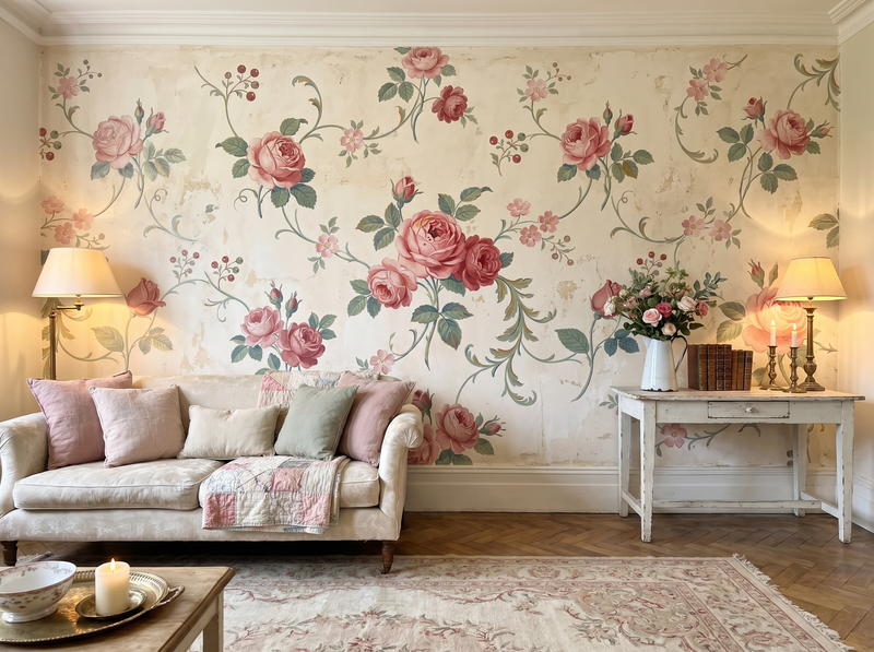 Vintage Rose Cluster — Mural Wallpaper