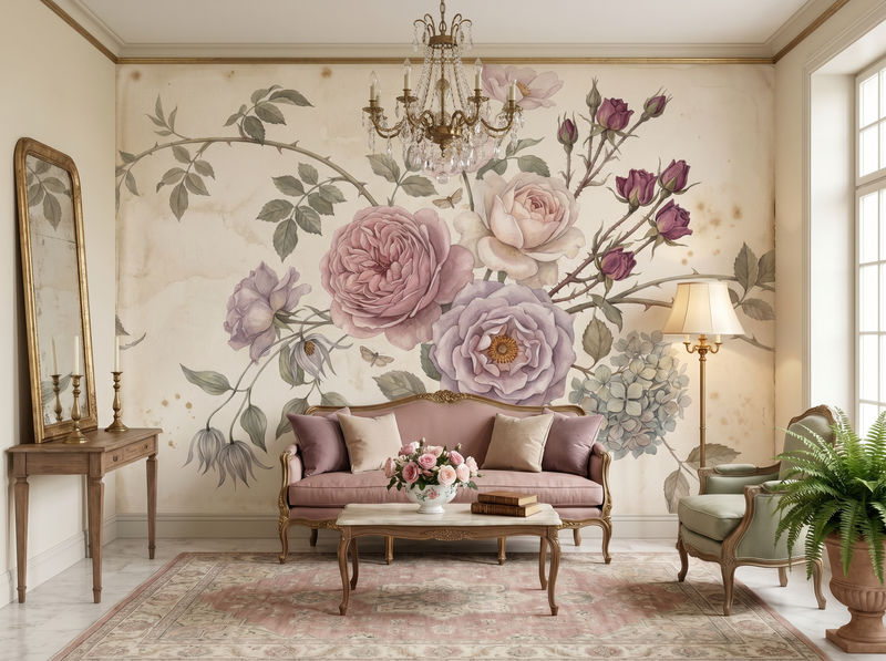 Vintage Rose Folio — Scenic Mural Wallpaper