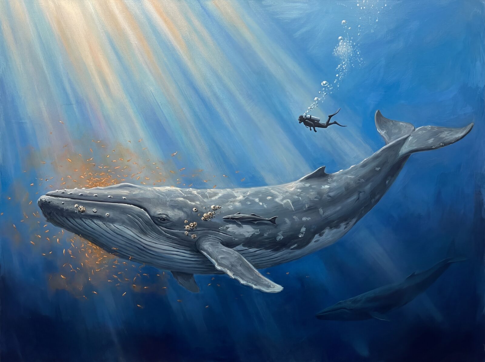 Immersive oceanic mural with Pelagic Cerulean, Deep Ultramarine, and Whale Blue-Grey hues. Made to order.