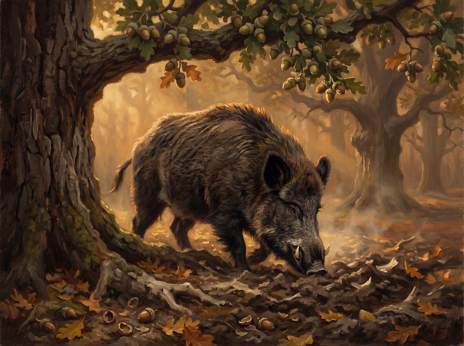 Immersive scenic mural with dark, earthy palette. Made to order.